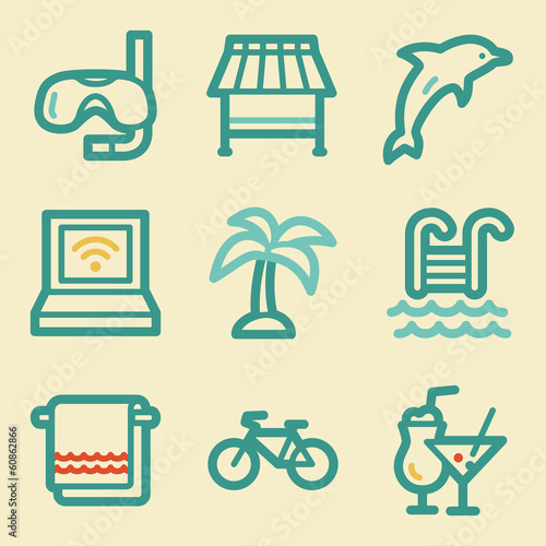 Vacation web icons, retro colors