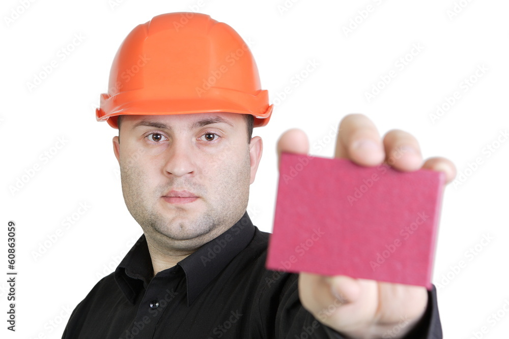 Builder in helmet isolated on white background Builder in helmet isolated on white background