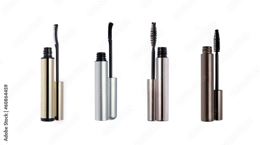 Set of mascara wand and tube isolated on white Set of mascara wand and tube isolated on white