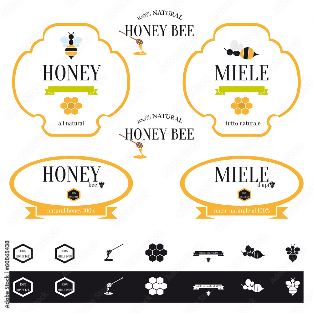 Etichette e icone per il miele - obrazy, fototapety, plakaty 