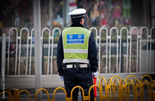 Traffic police officer on the street in Beijing, China