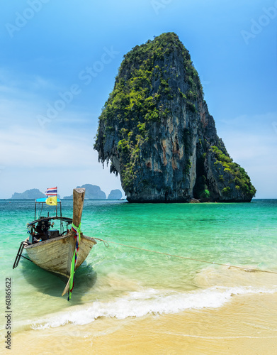 Boats on Phra Nang beach, Thailand © efired