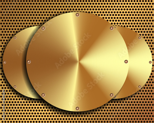 Background of steel gold disks on a metal grid 2
