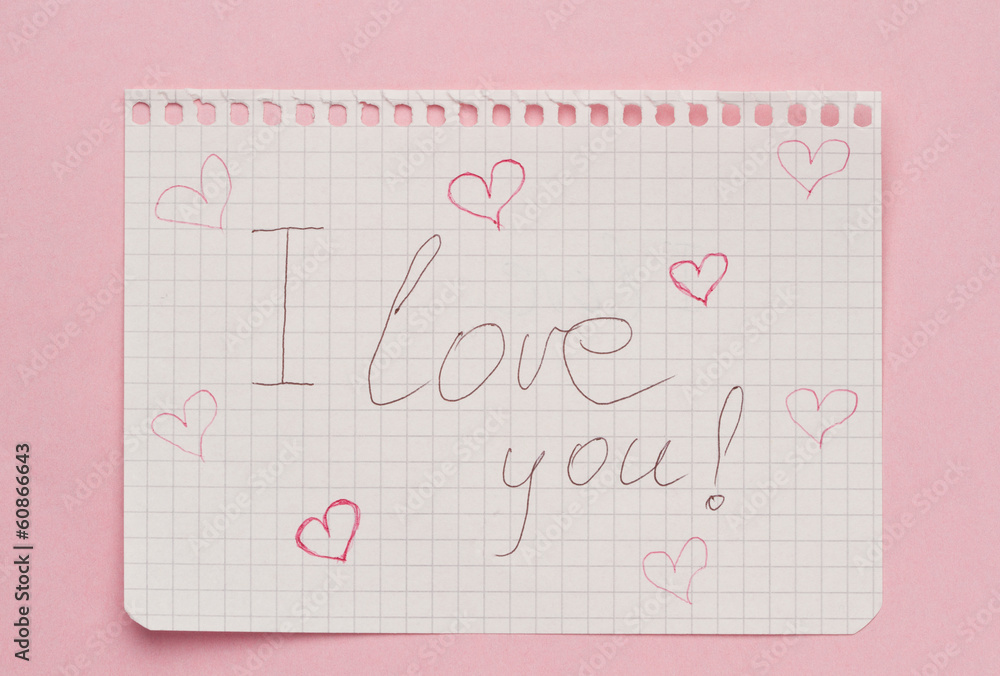 Note paper with message of love Note paper with message of love