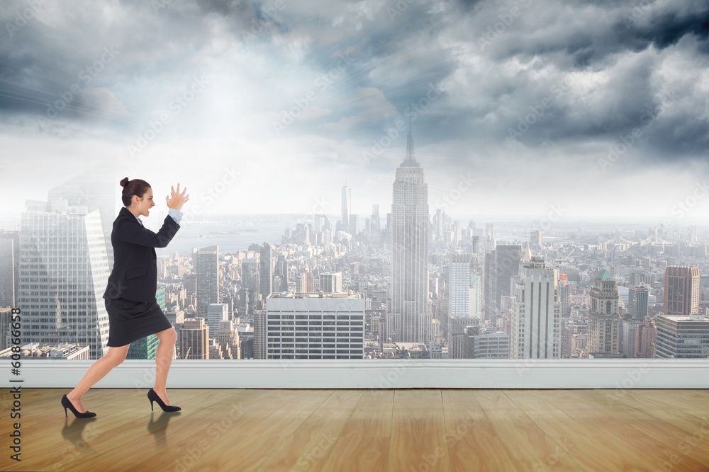 Composite image of angry businesswoman gesturing Composite image of angry businesswoman gesturing