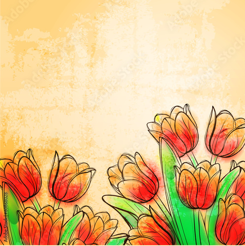 Retro watercolor tulips