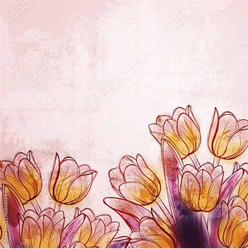 Fototapeta Naklejka Na Ścianę i Meble -  Retro watercolor tulips