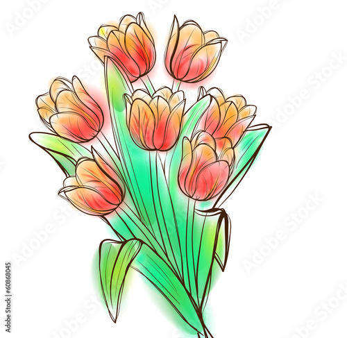 Watercolor tulips bouquet