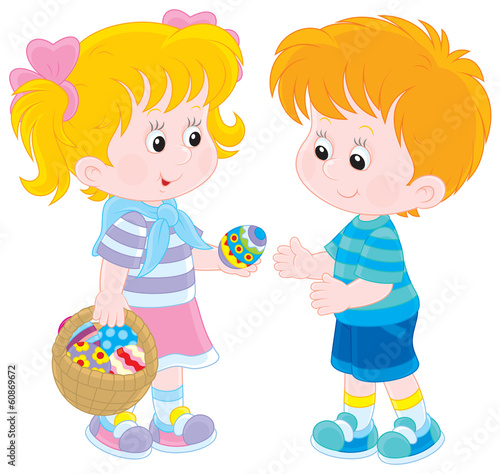 Girl and boy on Easter Day