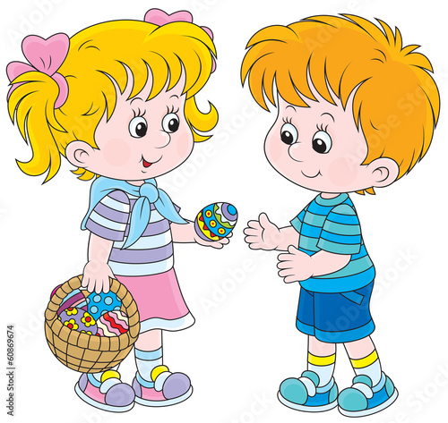 Girl and boy on Easter Day
