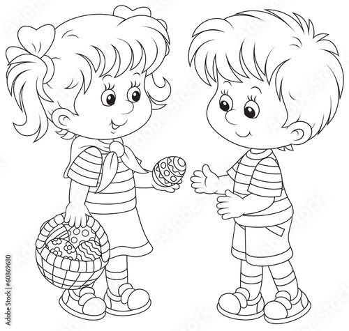 Little girl and boy on Easter Day