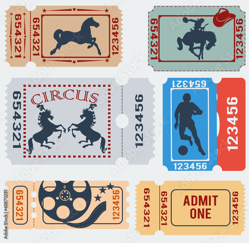 Set: tickets admit one in different styles.