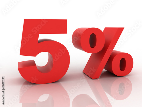 3d rendering of a 5 percent discount in red letters on a white b