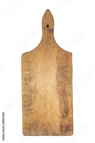 old wooden cutting board, isolated on white background