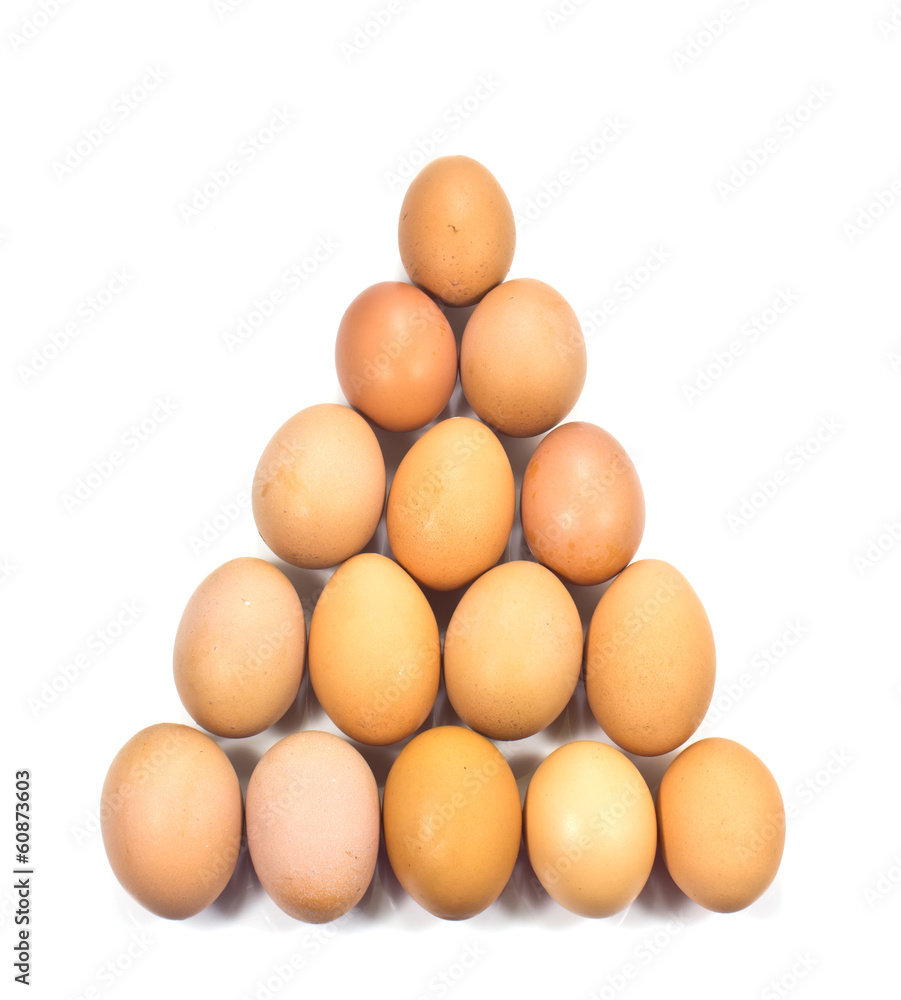 Egg arranged in triangle on white background Egg arranged in triangle on white background