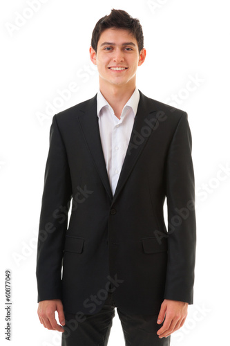 Young smiling business person man isolated on white background