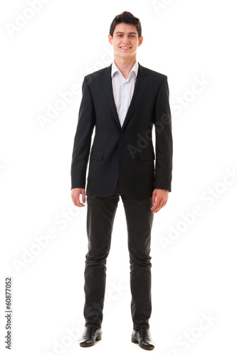 Young smiling handsome business person man isolated on white bac