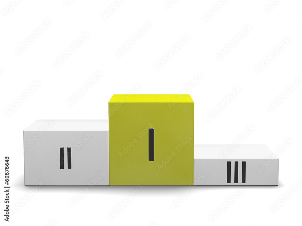 Podium with yellow first cube for and Roman numerals. Front view Podium with yellow first cube for and Roman numerals. Front view