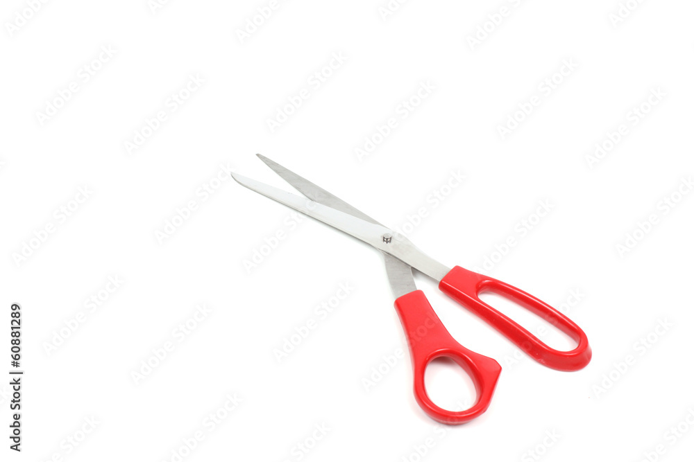 Scissors with red handles