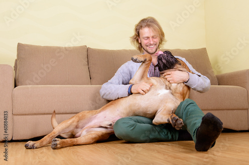 man with big dog