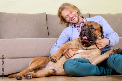 man with big dog