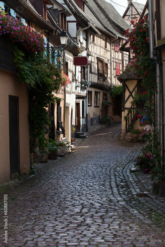 Street with half-timbered medieval houses in Eguisheim