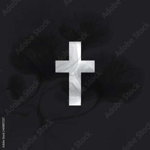 Condolence / Elegant monochrome card with floral Cross