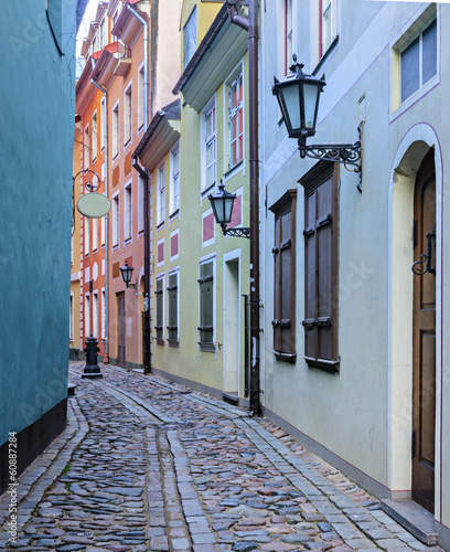 Narrow street. In 2014  Riga it is European capital of culture