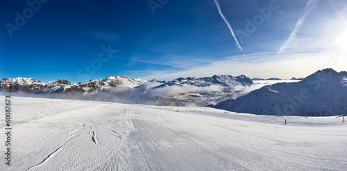 Slope on the skiing resort in Alps.  Livigno, Italy