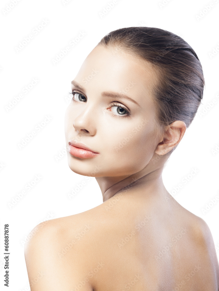 beautiful young woman with clean skin isolated on white backgrou beautiful young woman with clean skin isolated on white backgrou