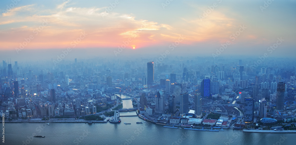 Shanghai aerial at sunset