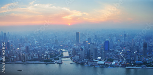 Shanghai aerial at sunset