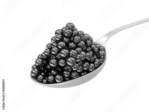 Black Caviar in Spoon isolated on white background