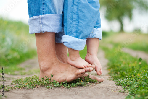 Happy family on a walk in summer