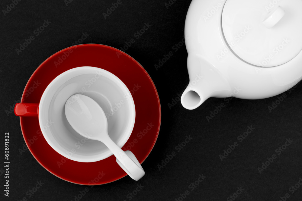 top view of the tea pot and tea cup top view of the tea pot and tea cup