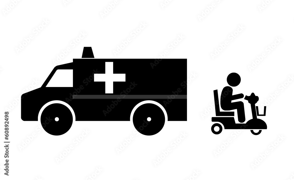 Fauteuil roulant électrique et une ambulance Fauteuil roulant électrique et une ambulance