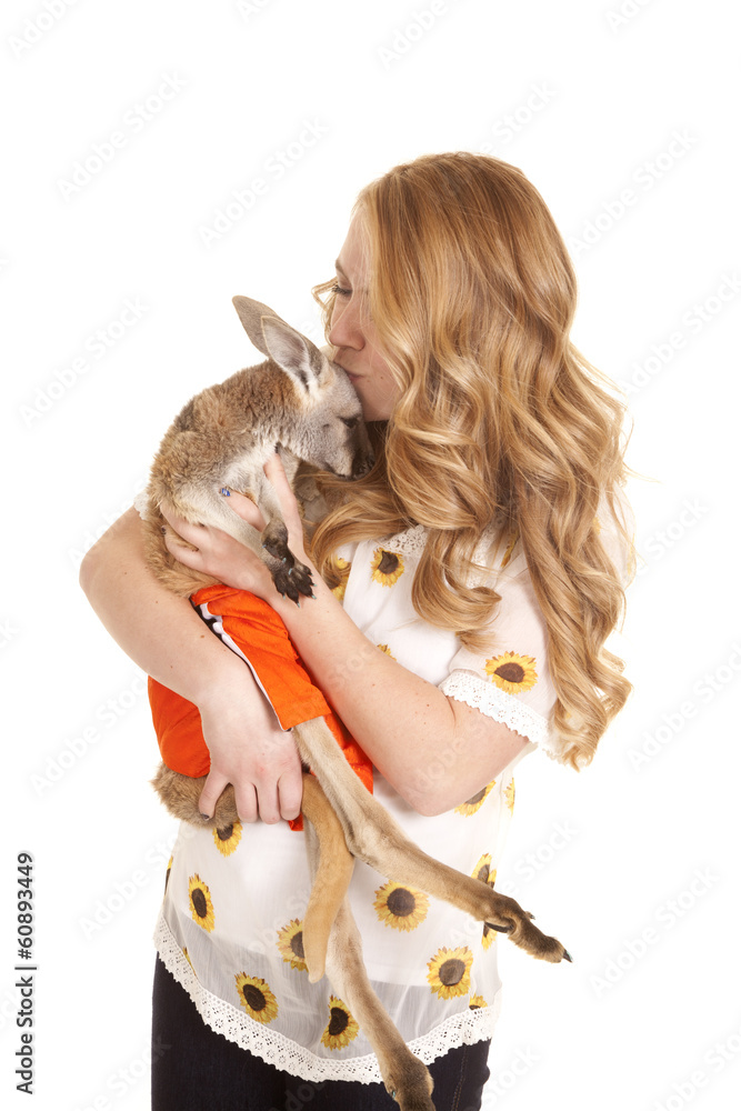 woman kissing kangaroo sunflower shirt woman kissing kangaroo sunflower shirt