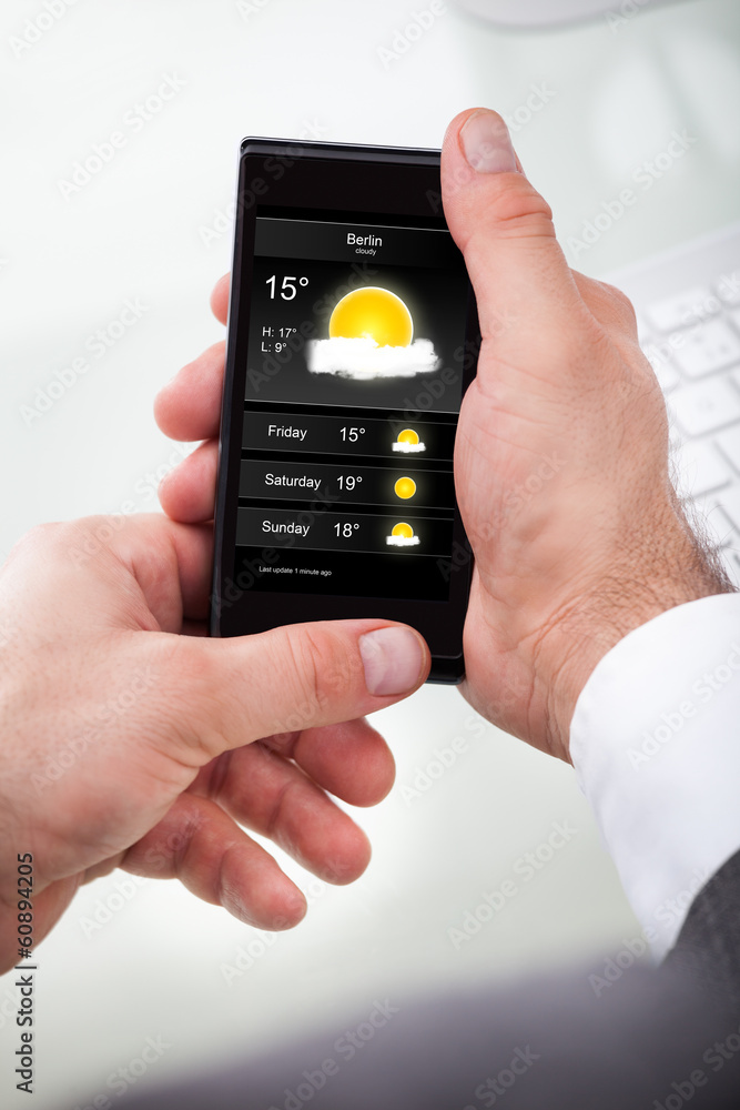 custom made wallpaper toronto digitalBusinessman Looking Weather Forecast On Cellphone