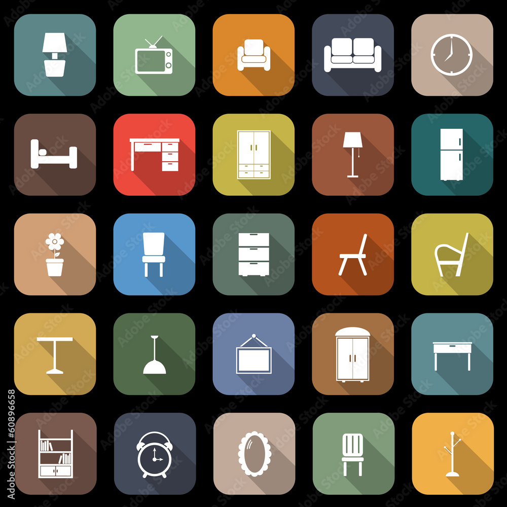 Furniture flat icons with long shadow Furniture flat icons with long shadow