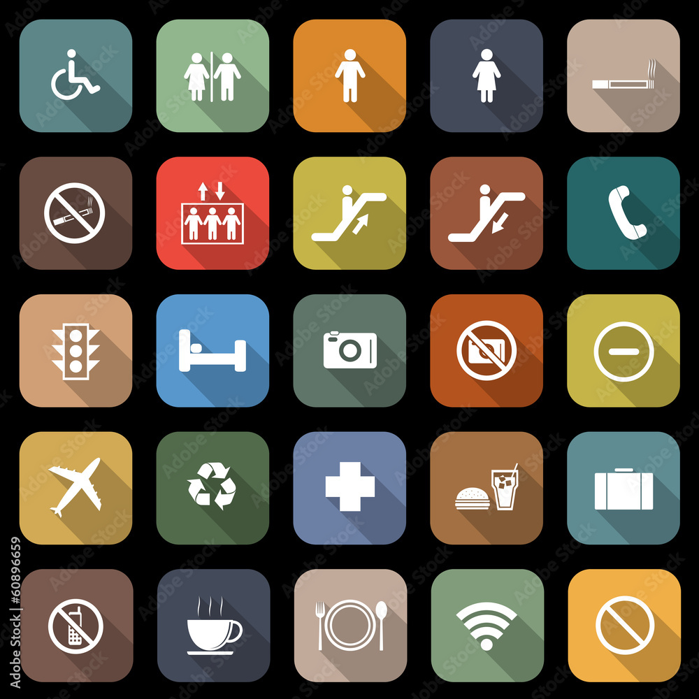 Public flat icons with long shadow Public flat icons with long shadow
