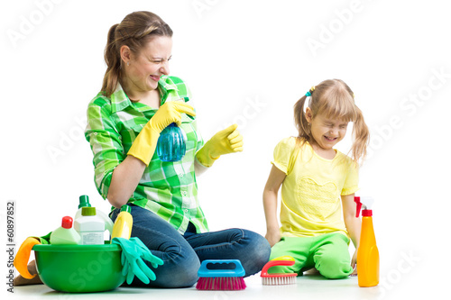 mother with kid clean room ...