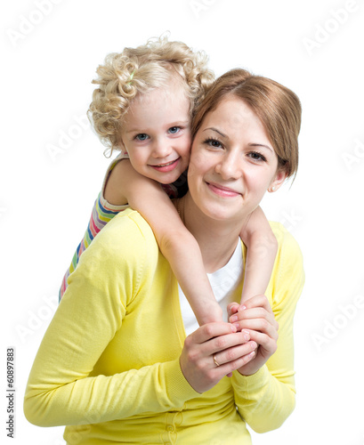 Foto Happy mother and daughter isolated on white background