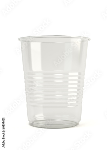 Empty disposable translucent plastic cup isolated