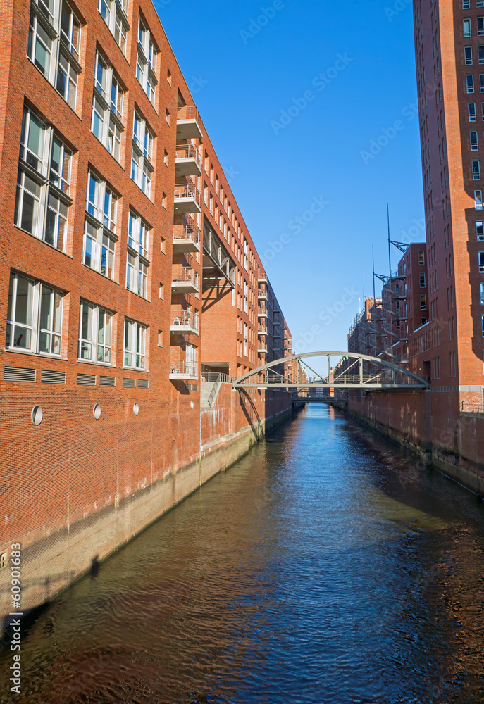 Channel in the Speicherstadt in Hamburg
