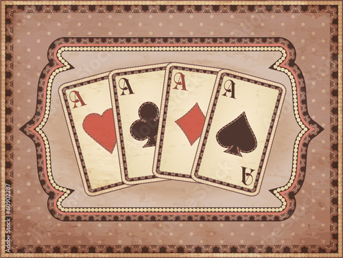 Vintage casino wallpaper with poker cards, vector illustration