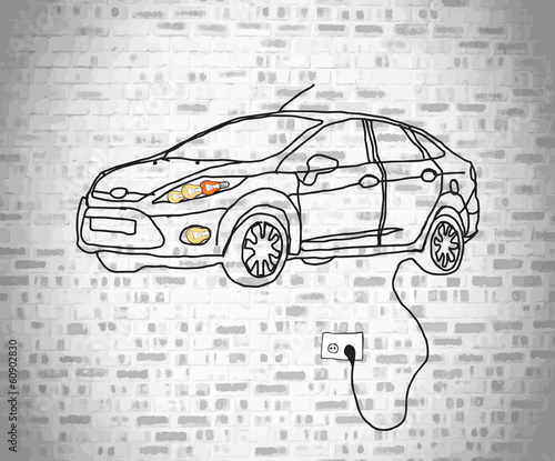 Electric car doodle plugged into wall