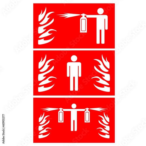 Firefighting with Extinguisher - Red warning sign - vector