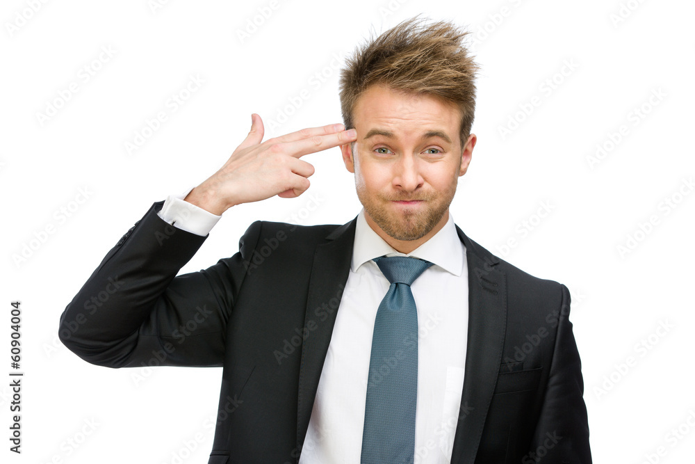 Half-length portrait of manager hand gun gesturing Half-length portrait of manager hand gun gesturing