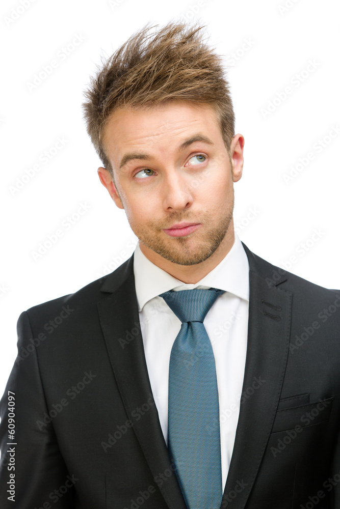 Frontal view of tired manager, isolated on white Frontal view of tired manager, isolated on white