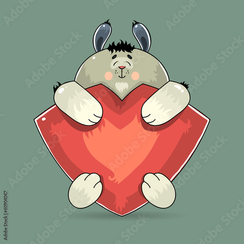 Adorable Valentine rabbit hugging a red heart